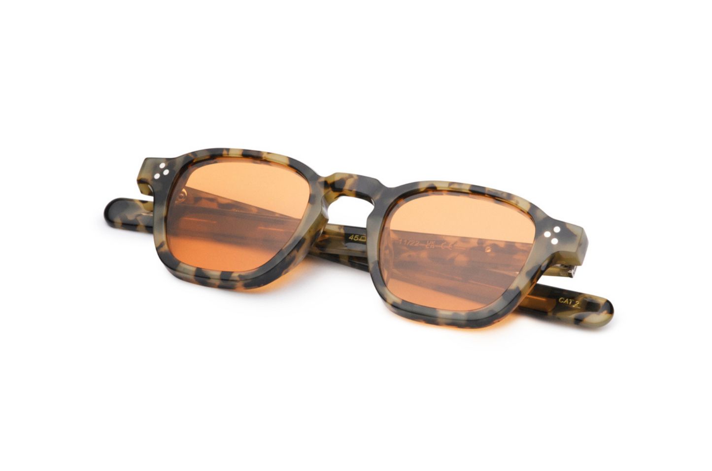 retro square sunglasses with orange polarized lenses