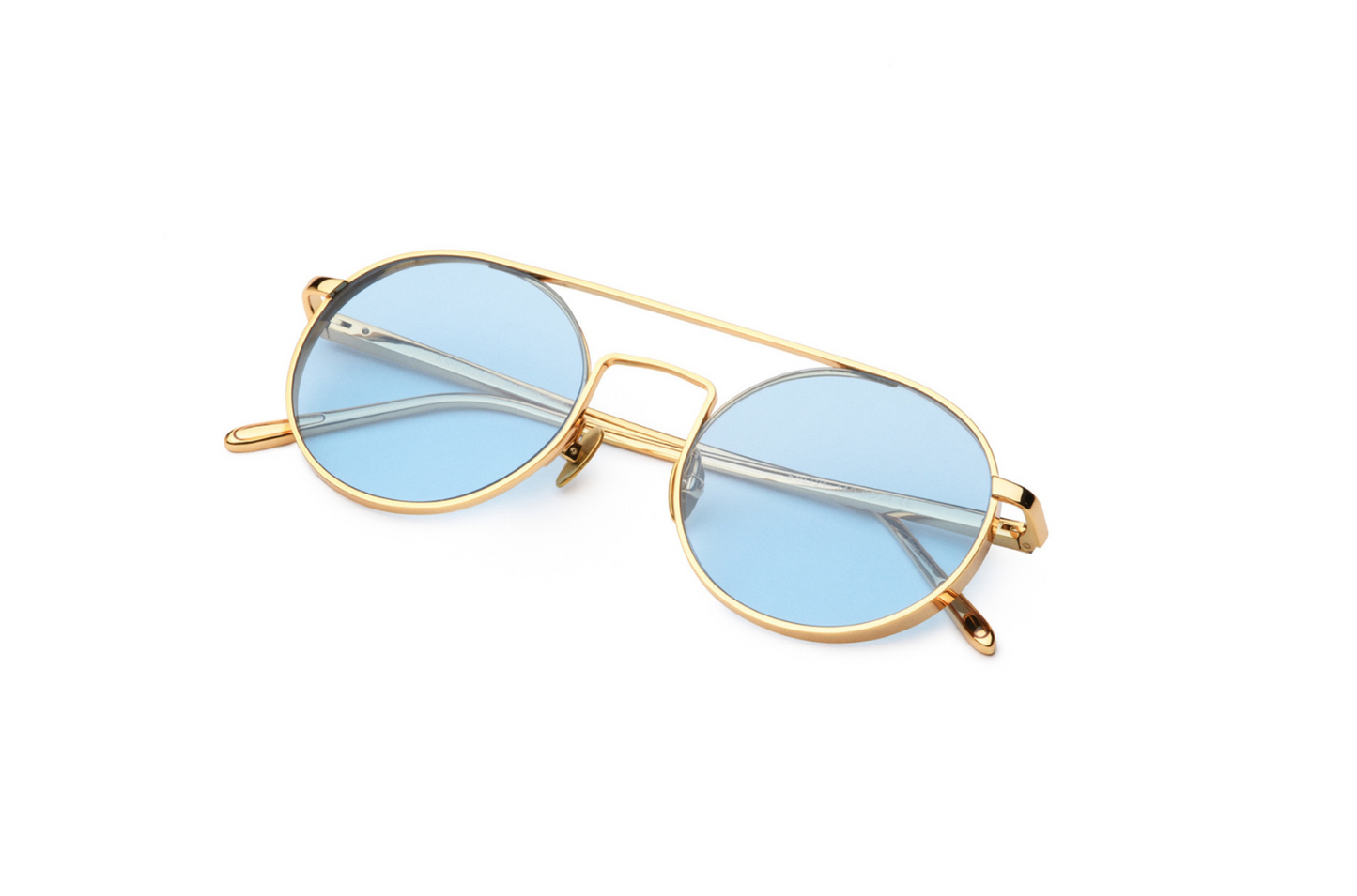 Gold sunglasses round mens with light blue polarized lenses by Kopajos