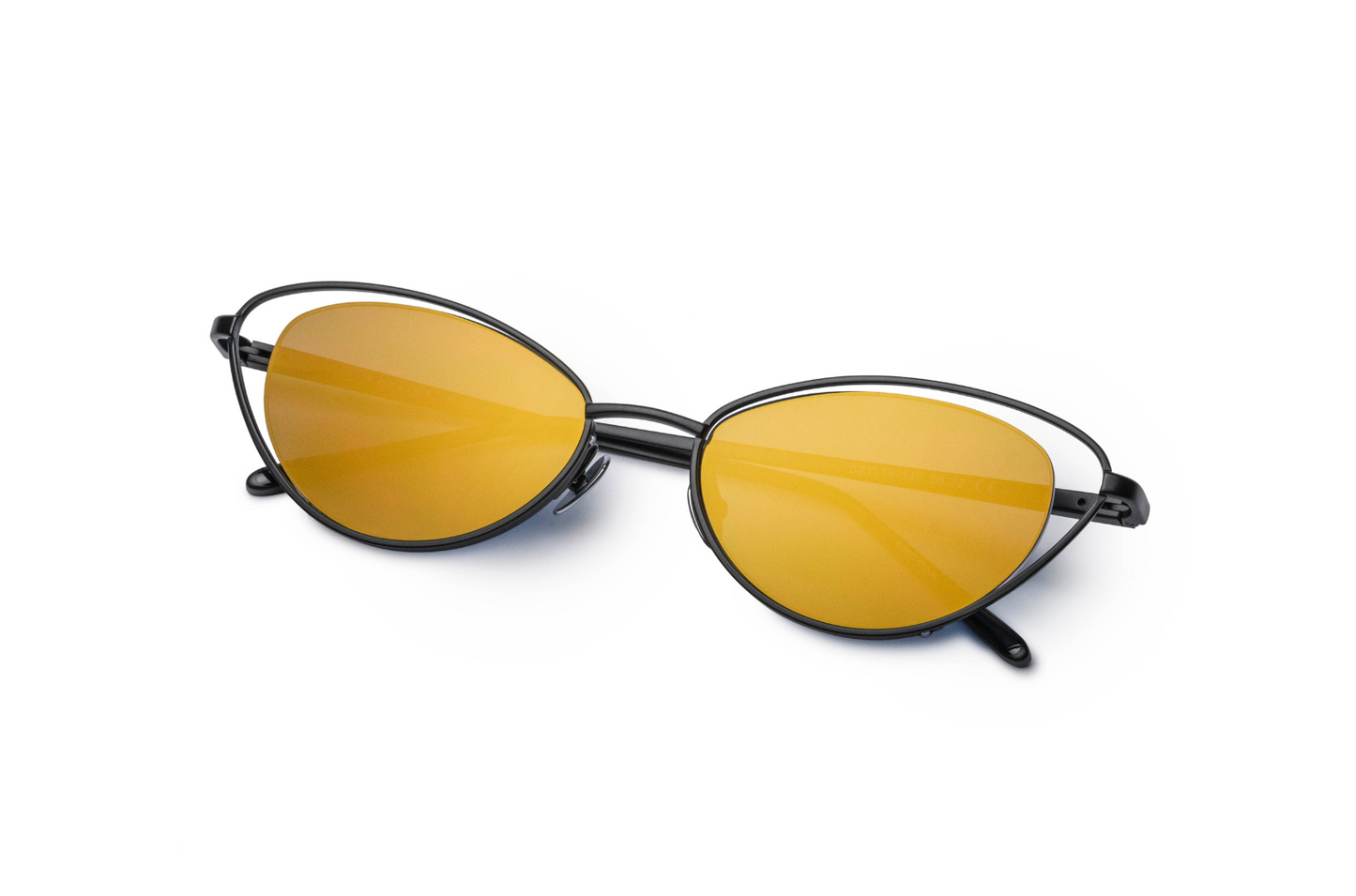 Black cat eye sunglasses for women with gold lenses