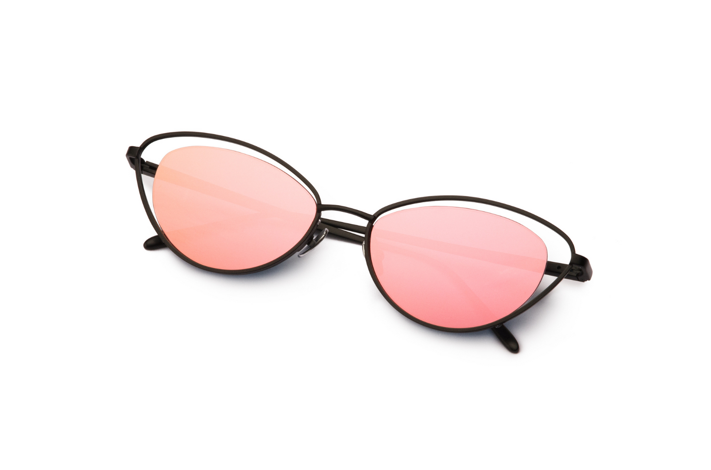 Black cat eye sunglasses for women with pink lenses