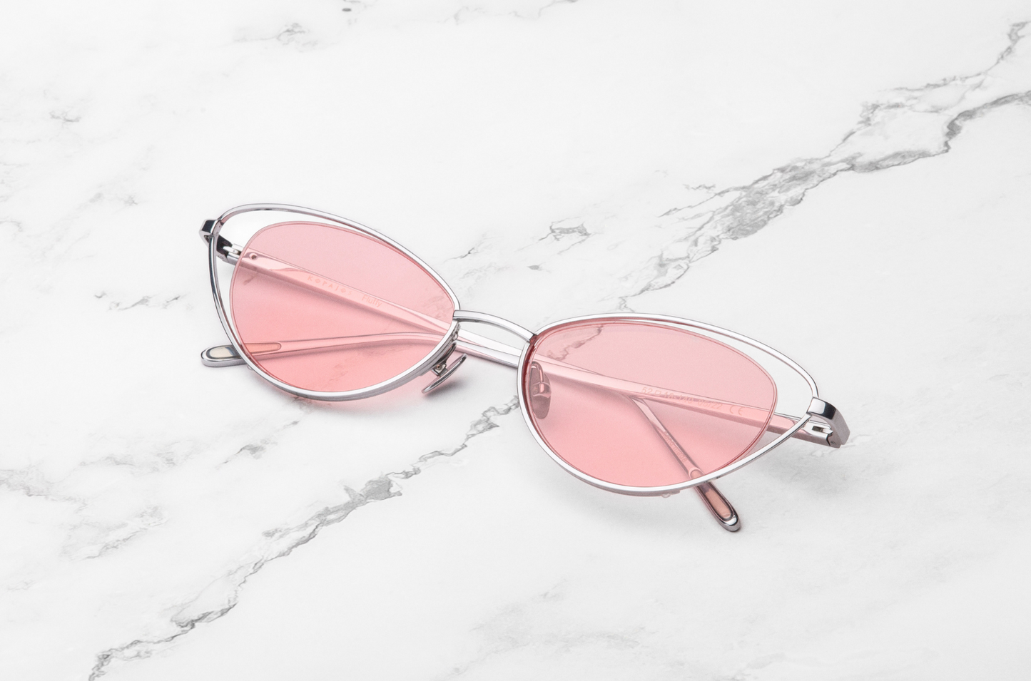 Silver cat eye sunglasses for women with pink lenses