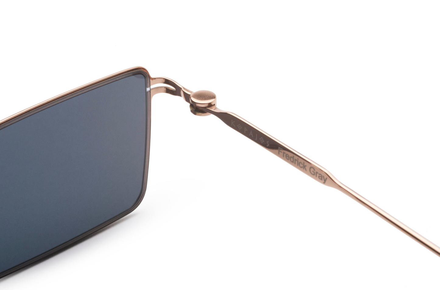 frederick gray square sunglasses by Kopajos, frame details