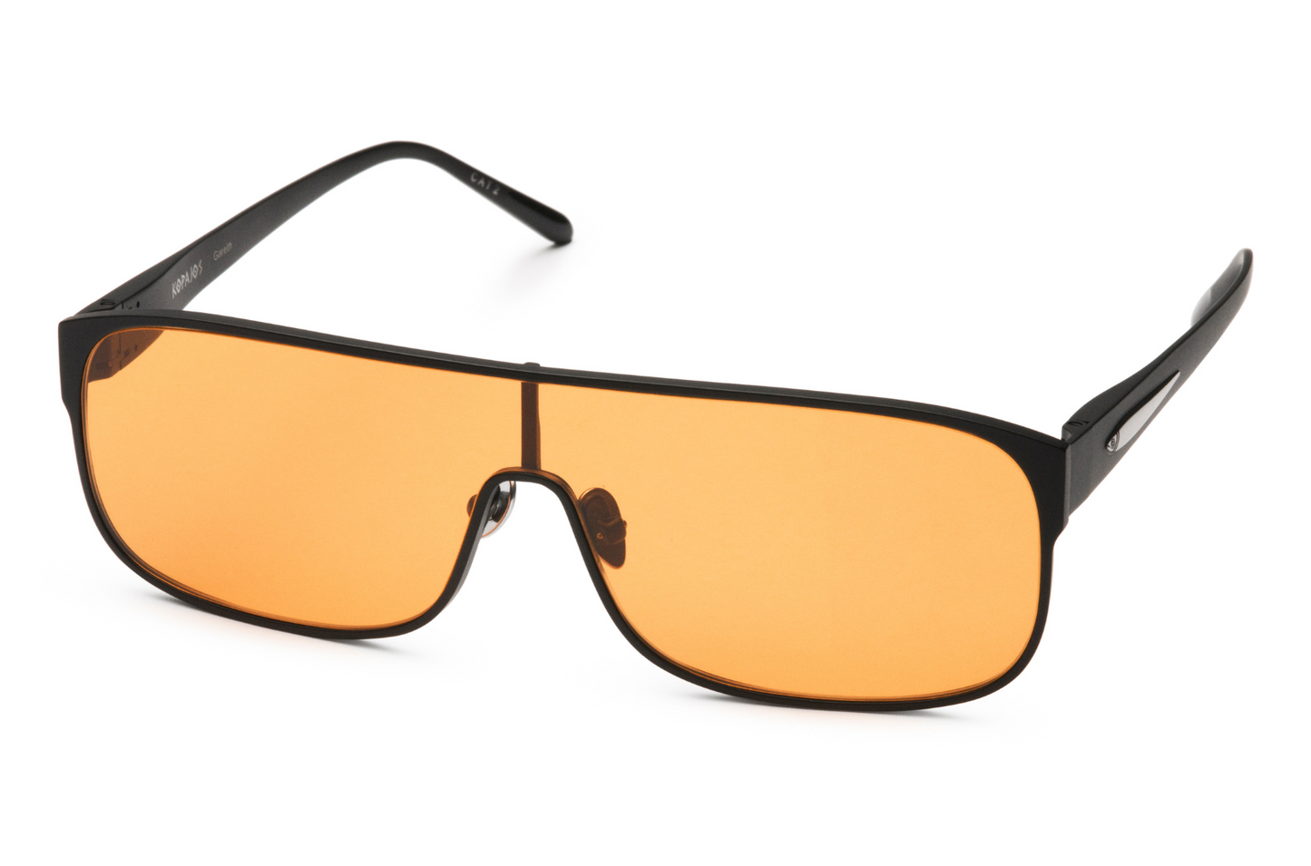 black shield sunglasses with orange lenses by Kopajos