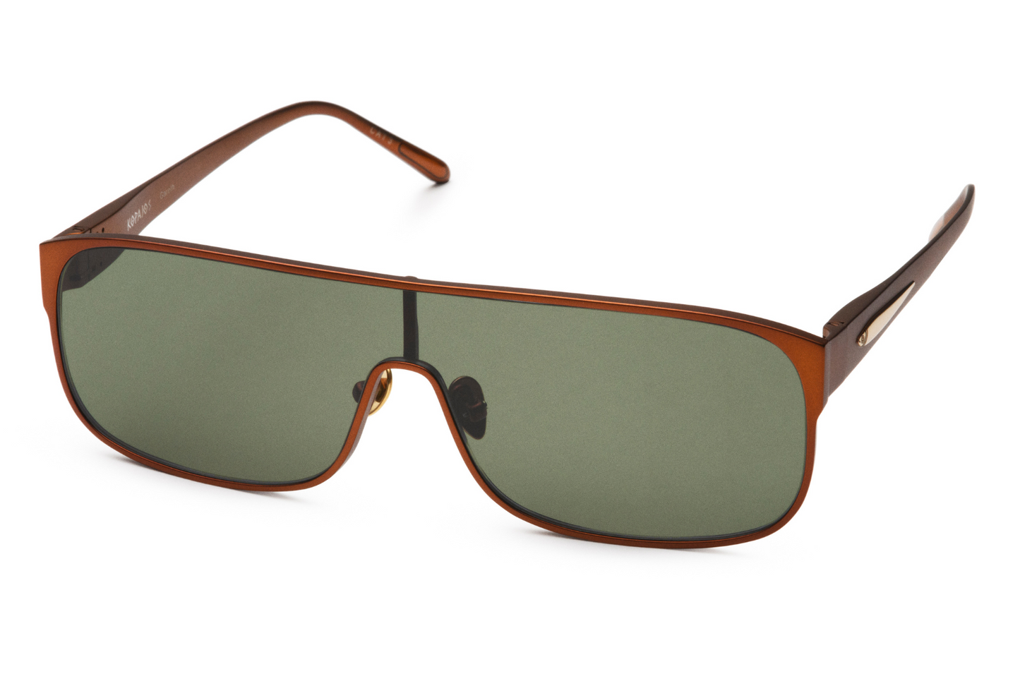 Bronze mask sunglasses with dark green polarized lenses by Kopajos
