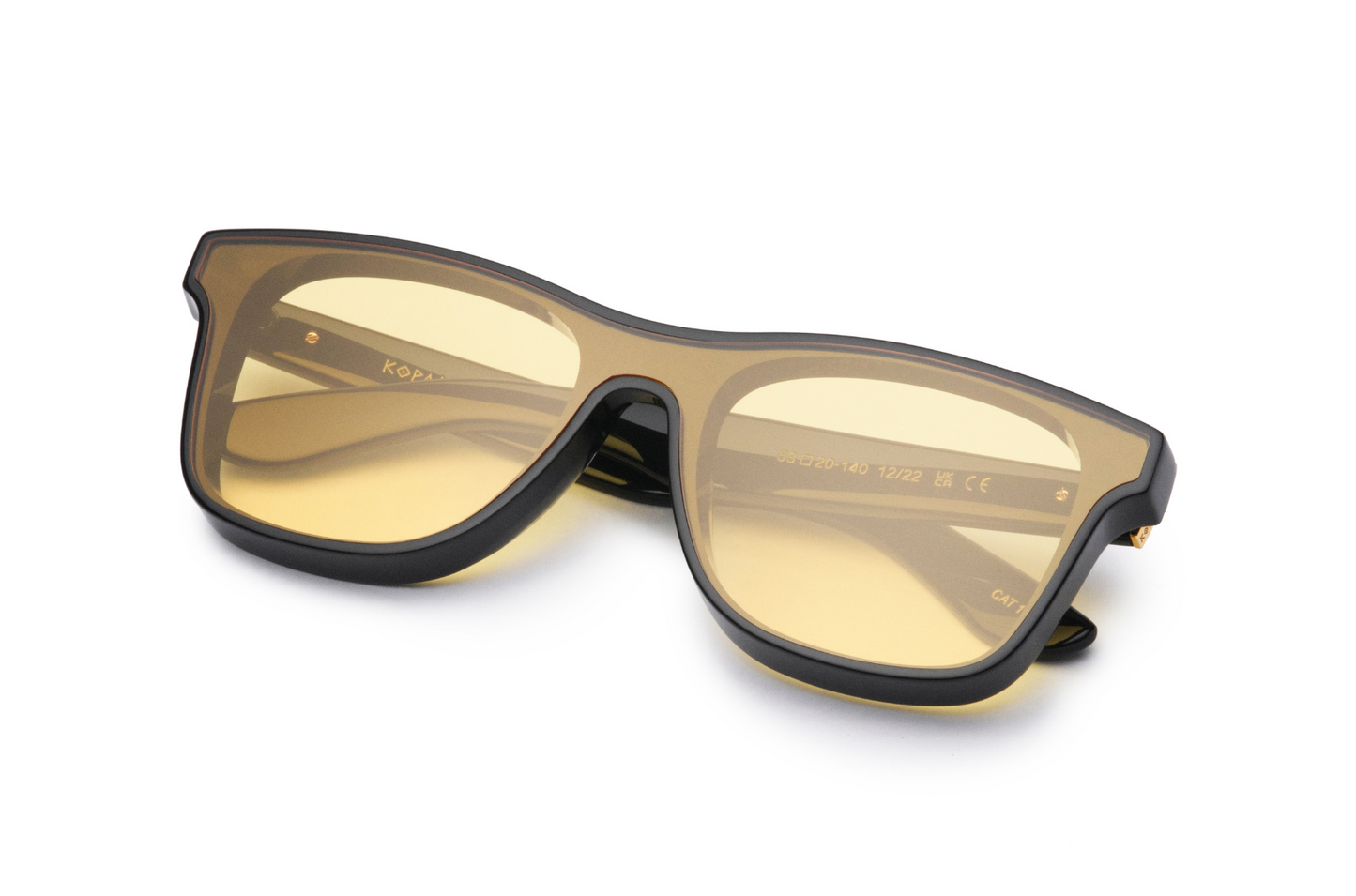 Black mask sunglasses for men and women with polarized yellow lenses by Kopajos
