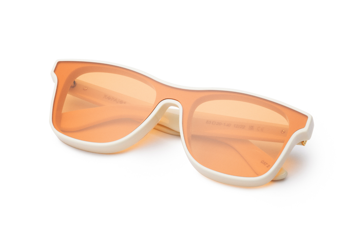 White mask sunglasses for men and women with orange polarized lenses by Kopajos