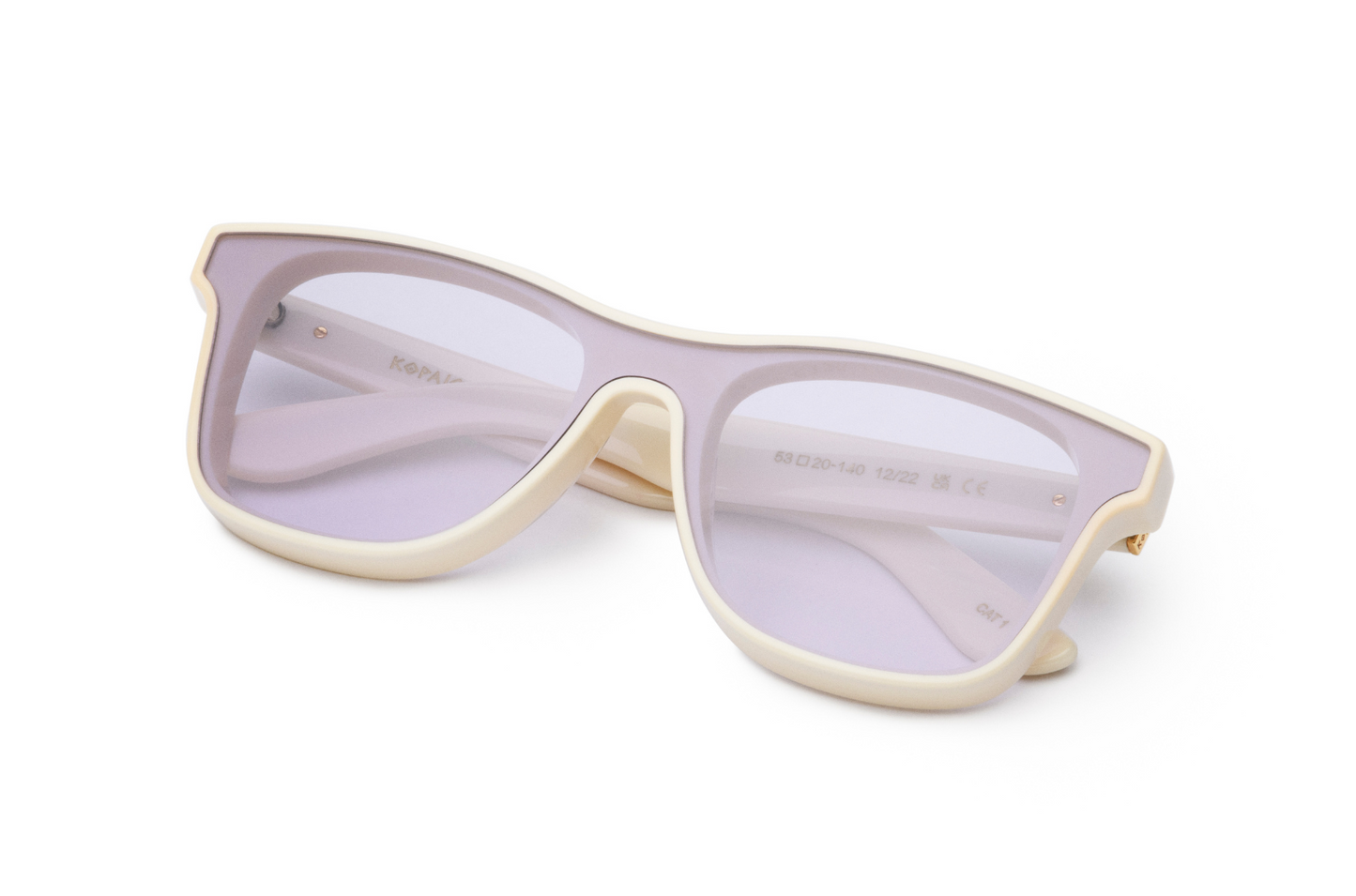 White mask sunglasses for men and women with liliac polarized lenses by Kopajos