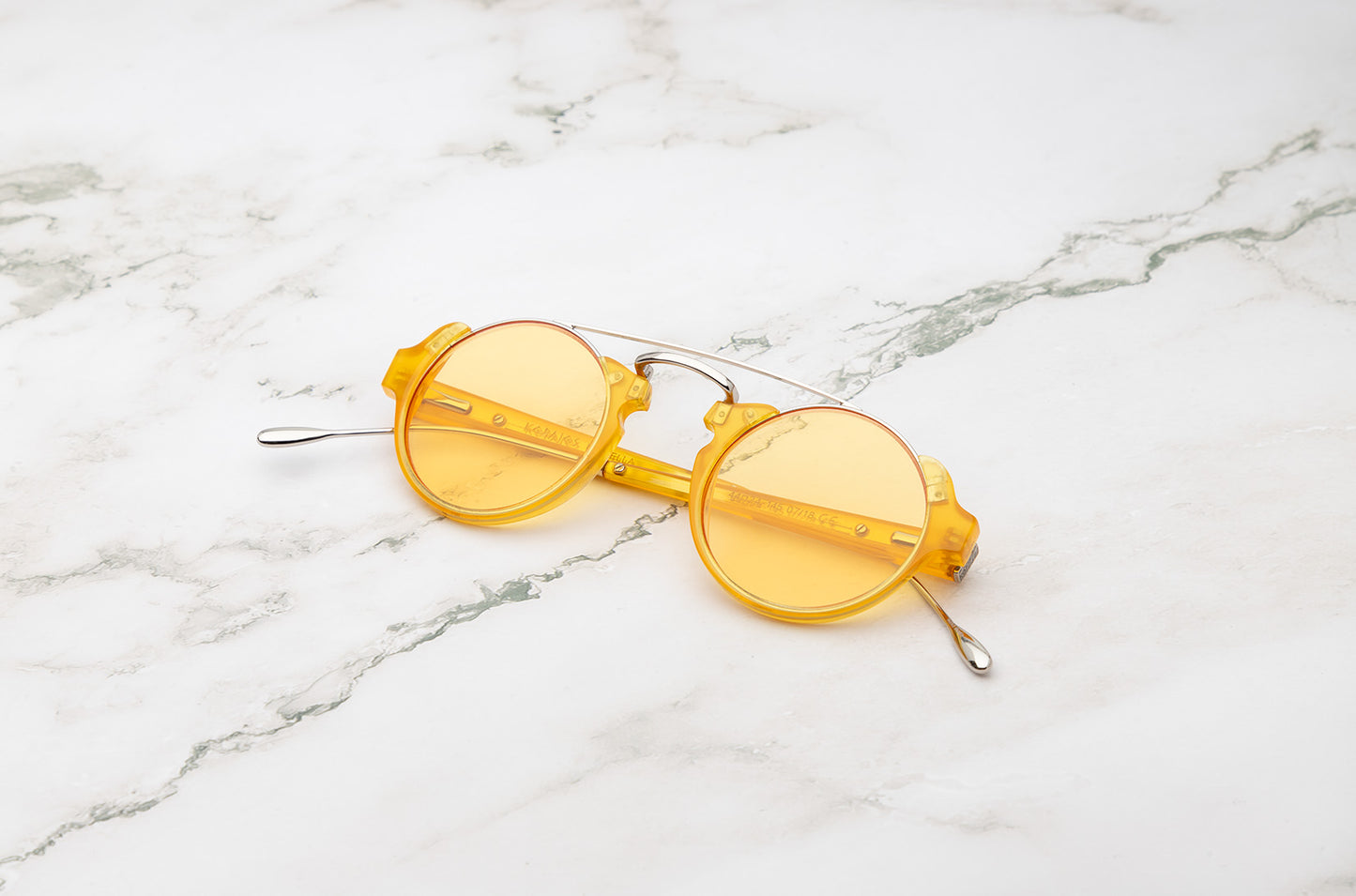 Yellow round sunglasses for men and women with polarized lenses by Kopajos