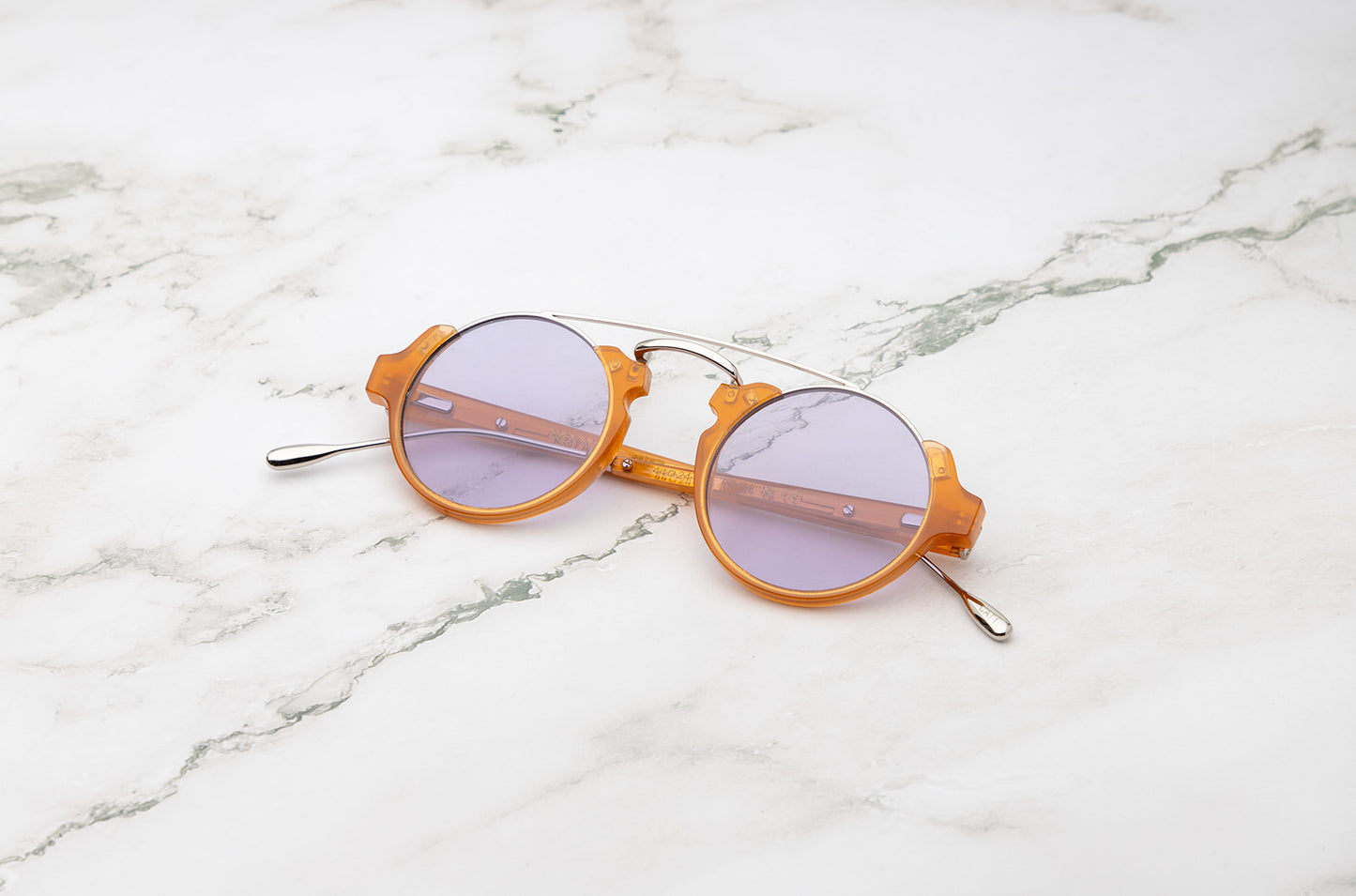 Honey round sunglasses for women with liliac polarized lenses by Kopajos