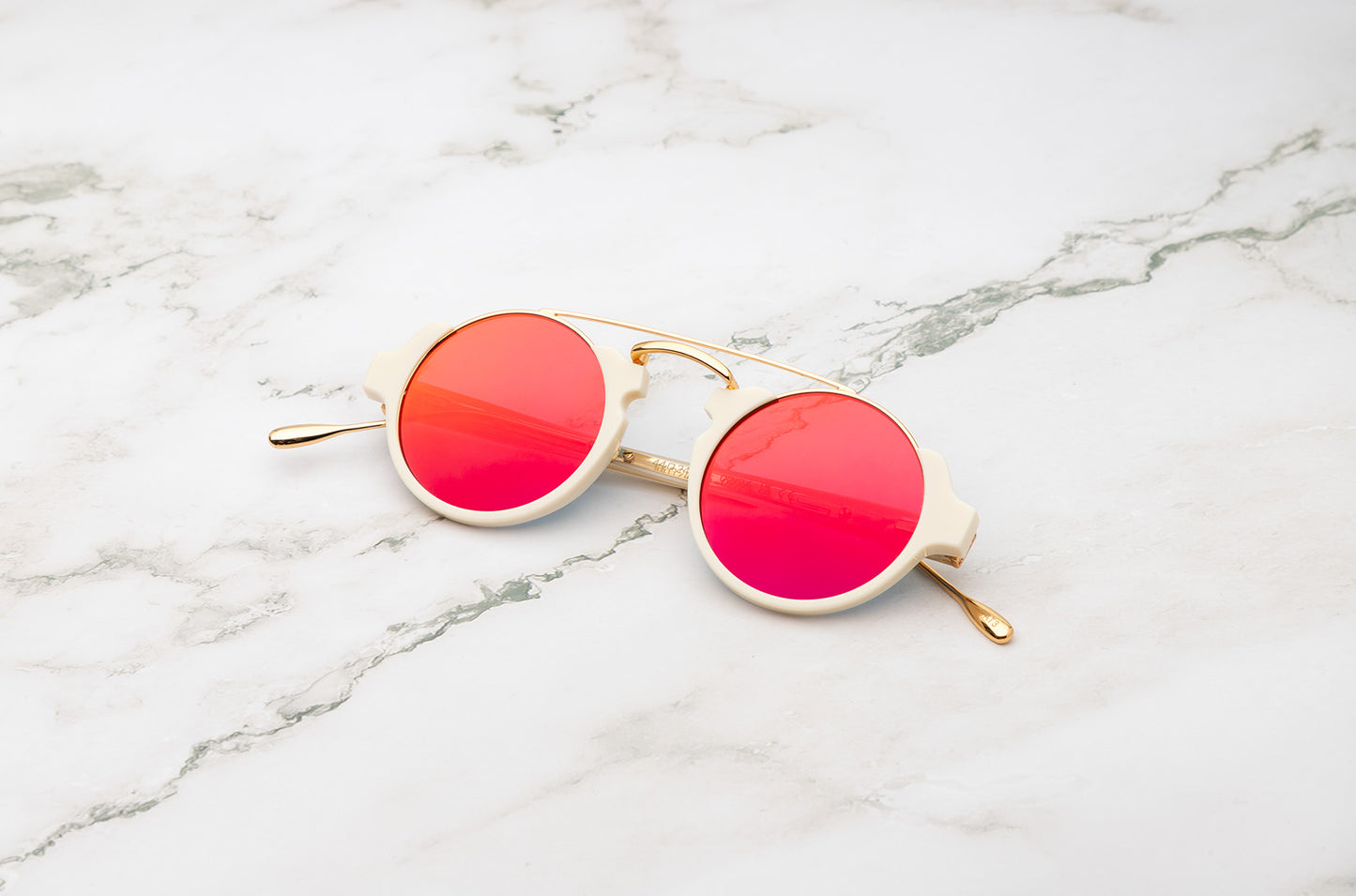 White round sunglasses with red mirror lenses by Kopajos