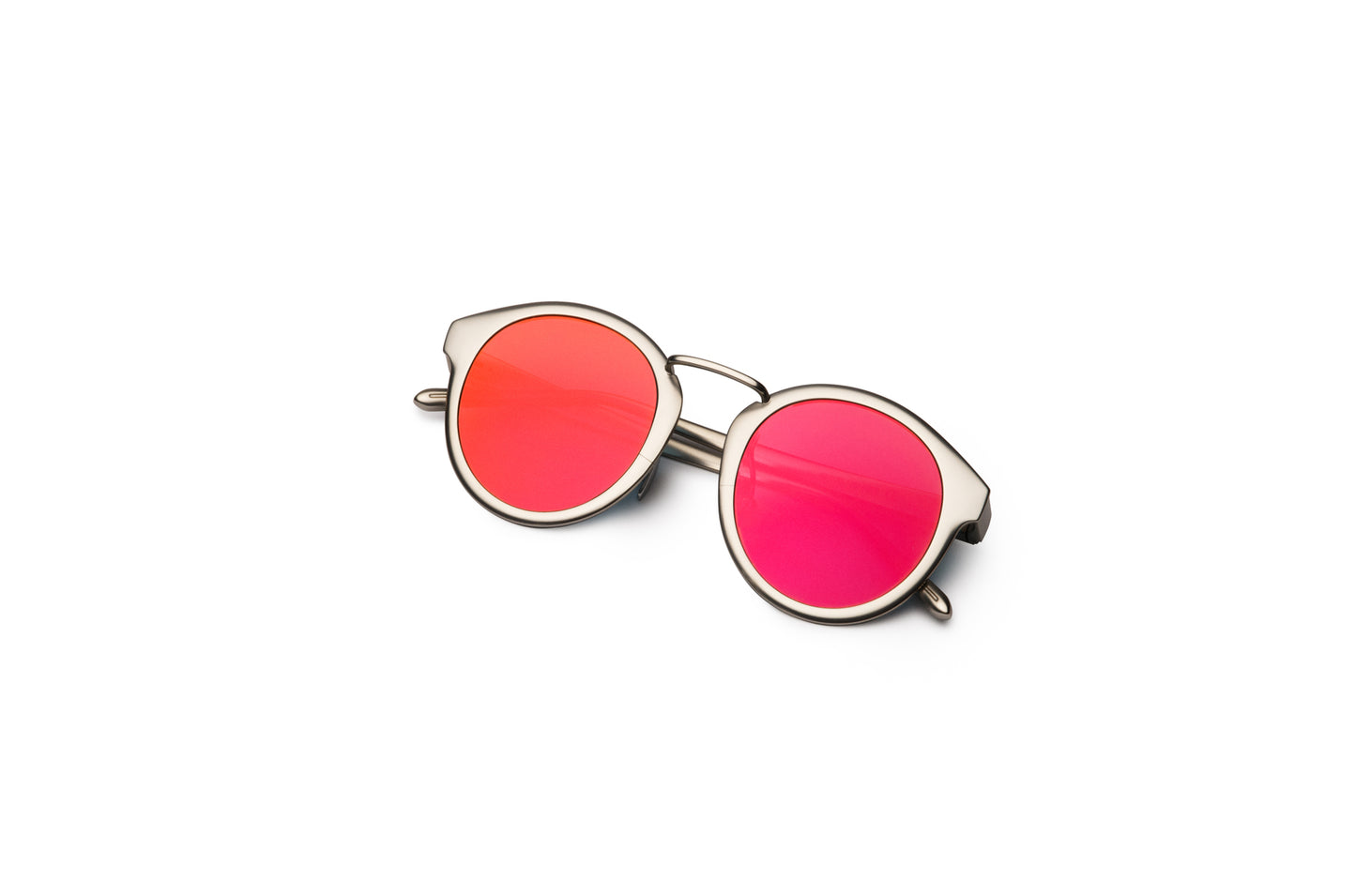 Silver round sunglasses for men and women with red polarized lenses by Kopajos