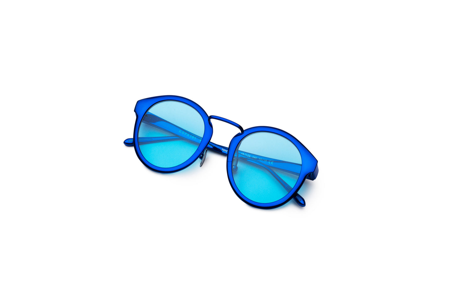 Blue round sunglasses for men and women with light blue polarized lenses by Kopajos