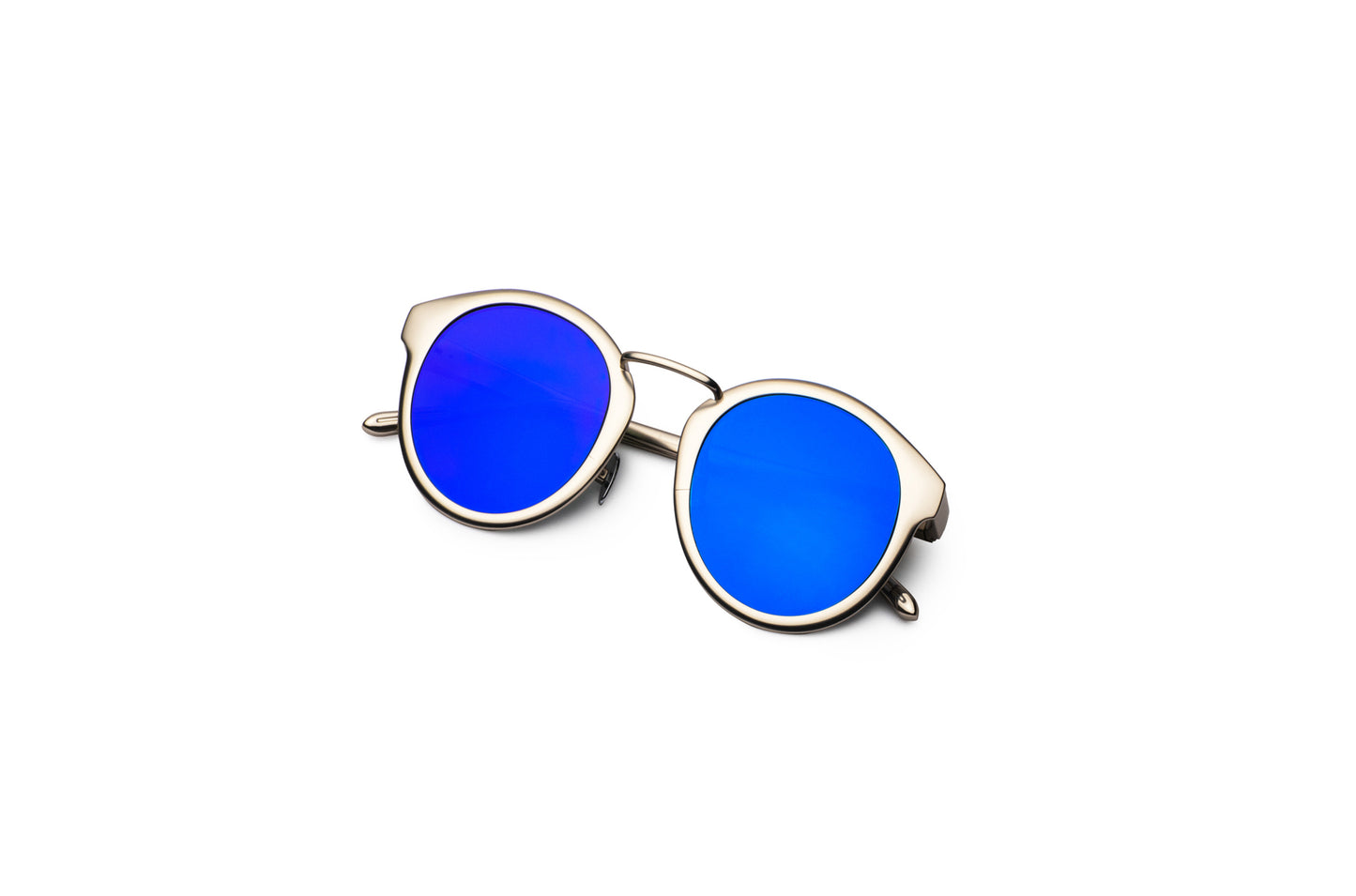 Silver round sunglasses for men and women with blue polarized lenses by Kopajos