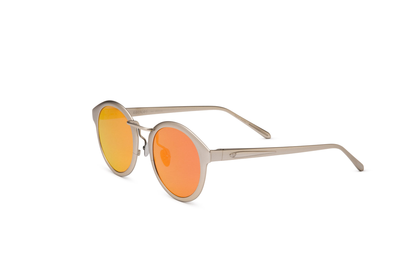 Metal round sunglasses for men and women with orange polarized lenses by Kopajos