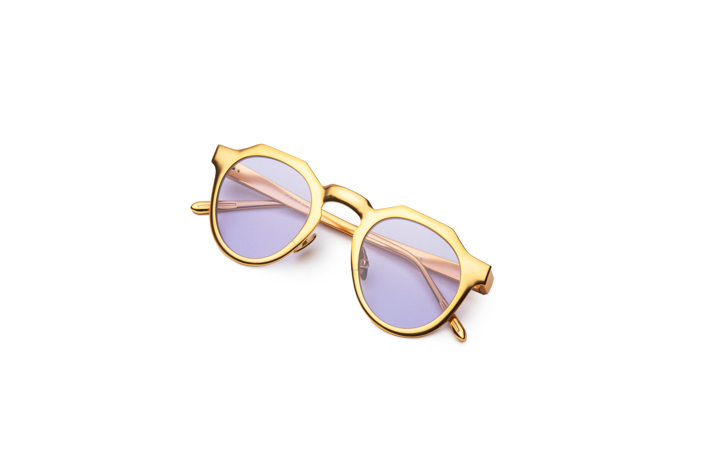 Gold round frame sunglasses for women with violet lenses by Kopajos