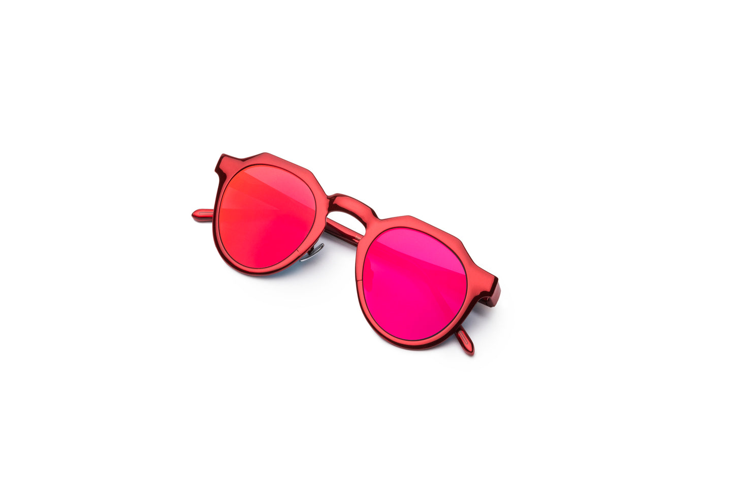 Red round frame sunglasses with mirror lenses by Kopajos