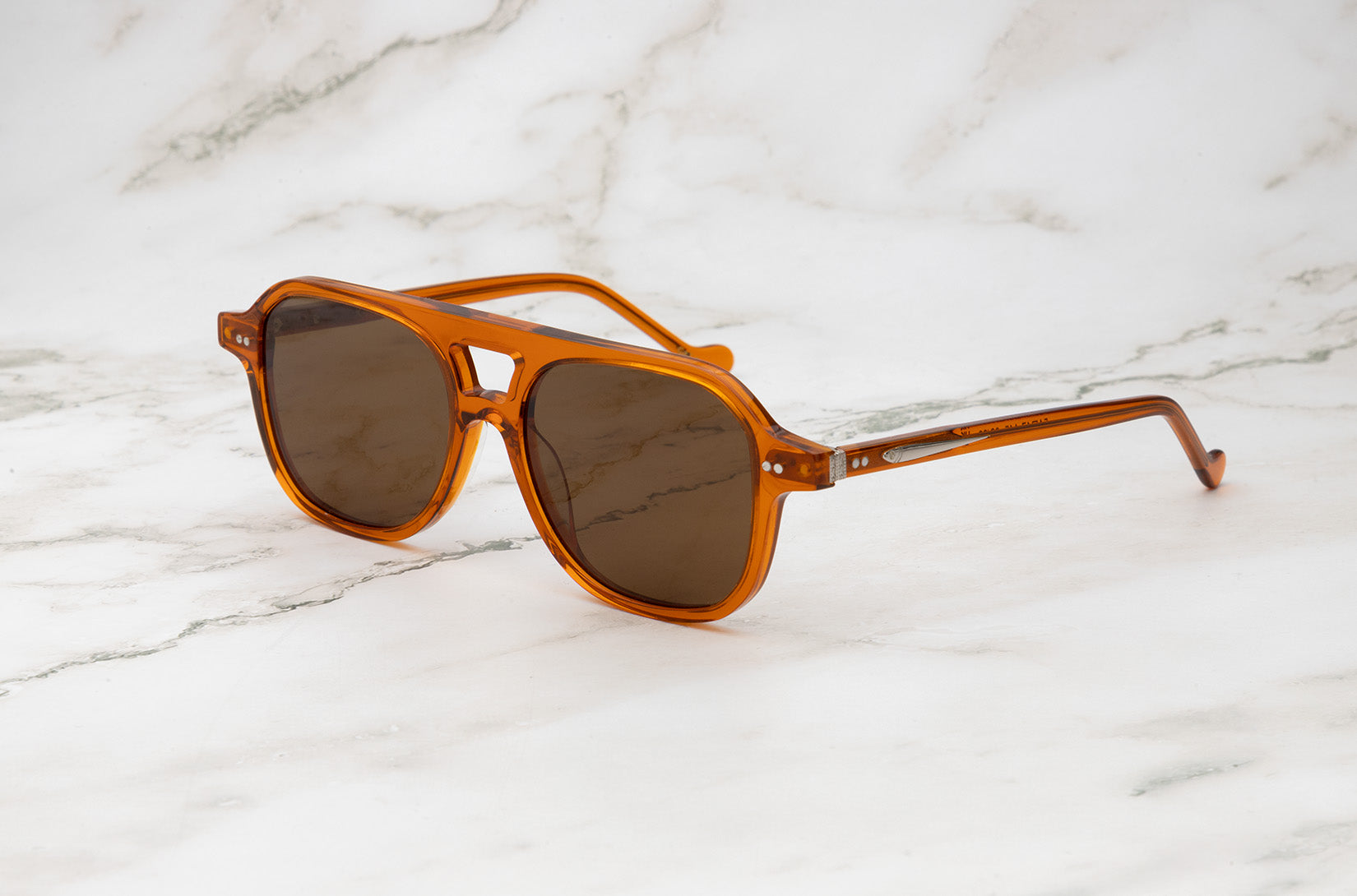 Orange aviator sunglasses for men and women with brown polarized lenses by Kopajos