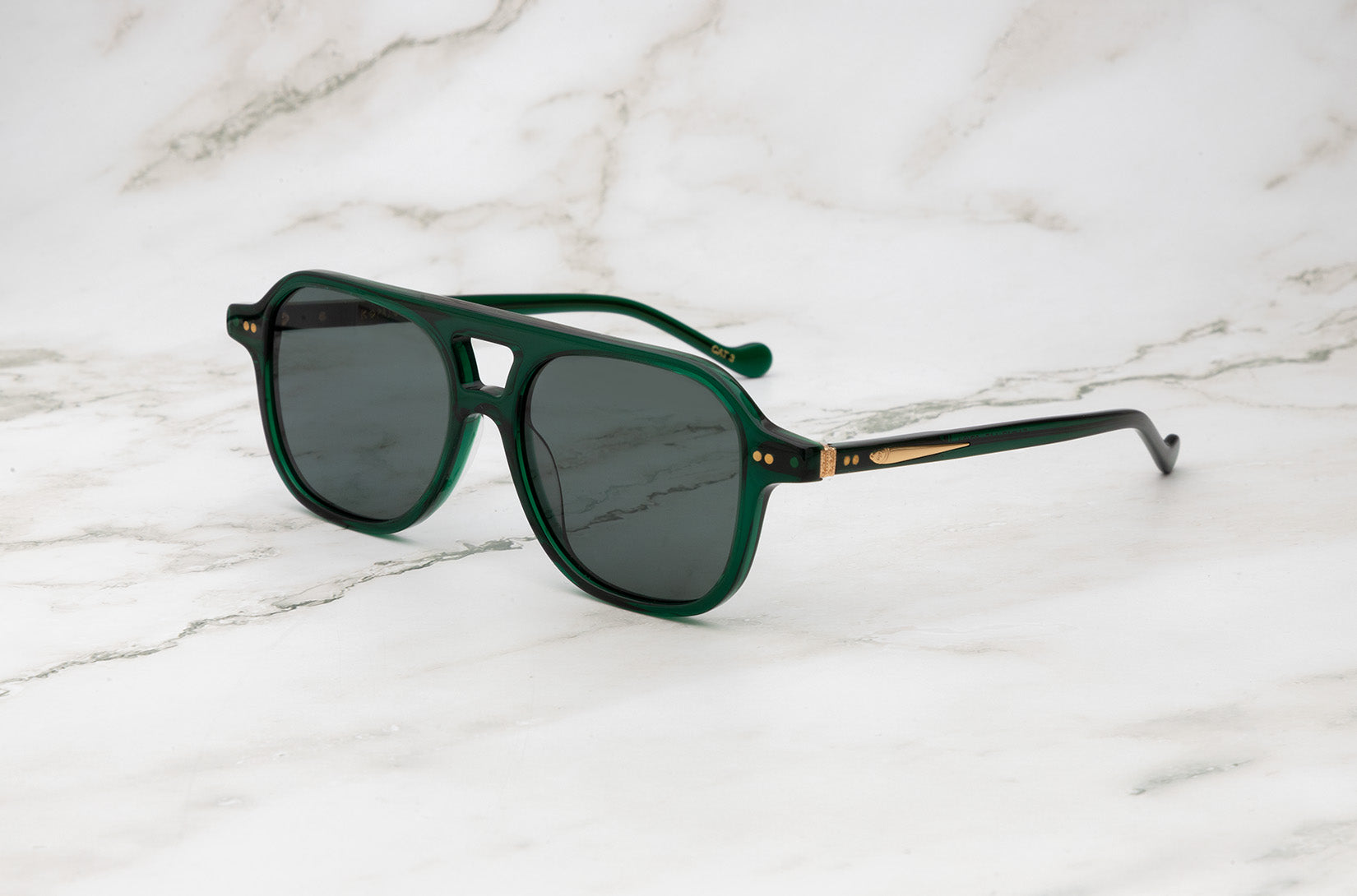 Green aviator sunglasses for men and women with polarized dark green lenses by Kopajos