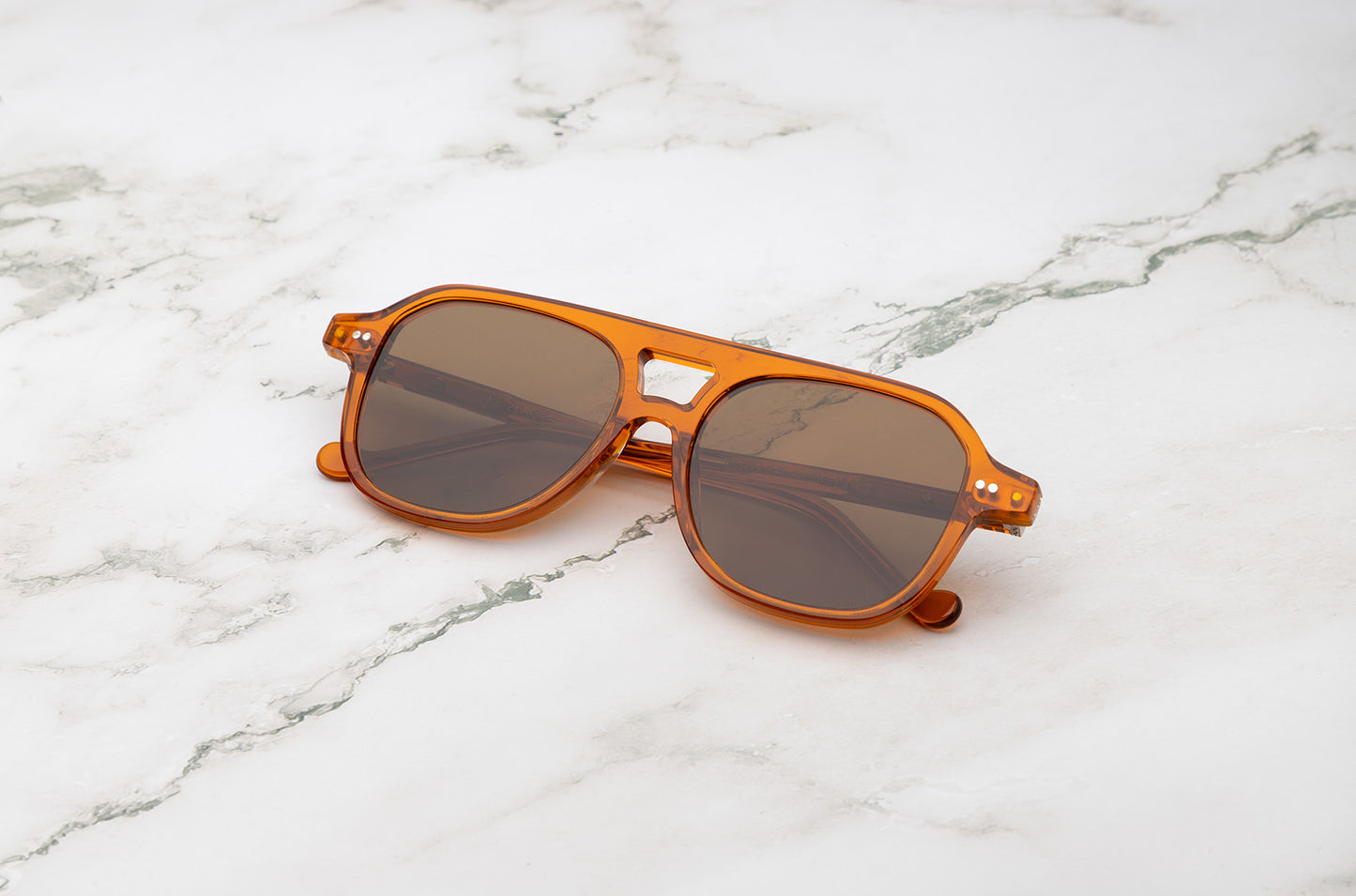 Orange aviator sunglasses for women  with polarized brown lenses by Kopajos