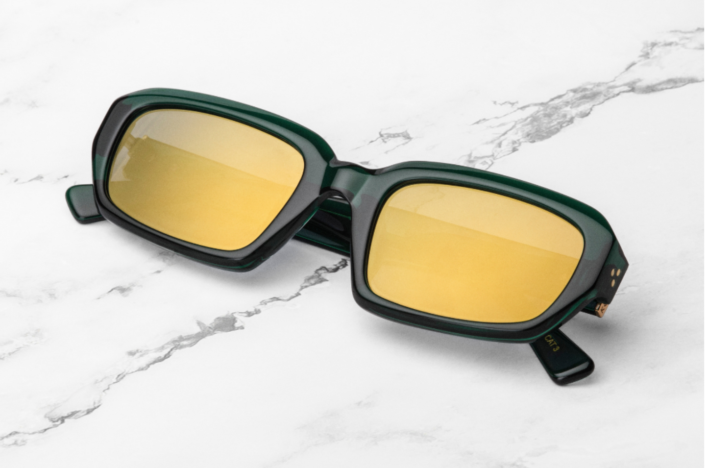 Green square sunglasses with polarized mirror lenses by Kopajos