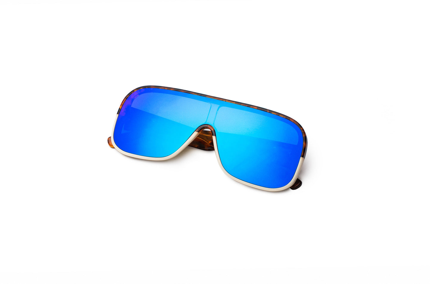Tortoise mask sunglasses with mirror blue lenses for women by Kopajos