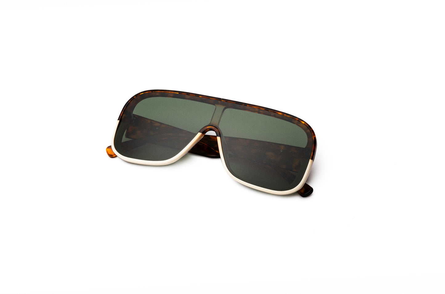 Tortoise mask sunglasses with dark green polarized lenses for women by Kopajos