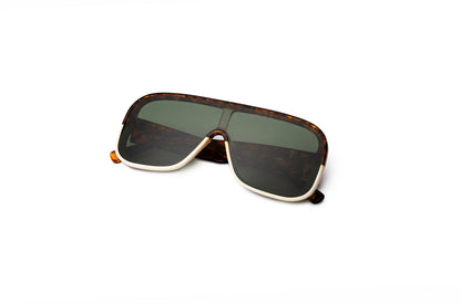 Tortoise mask sunglasses with dark green polarized lenses for women by Kopajos
