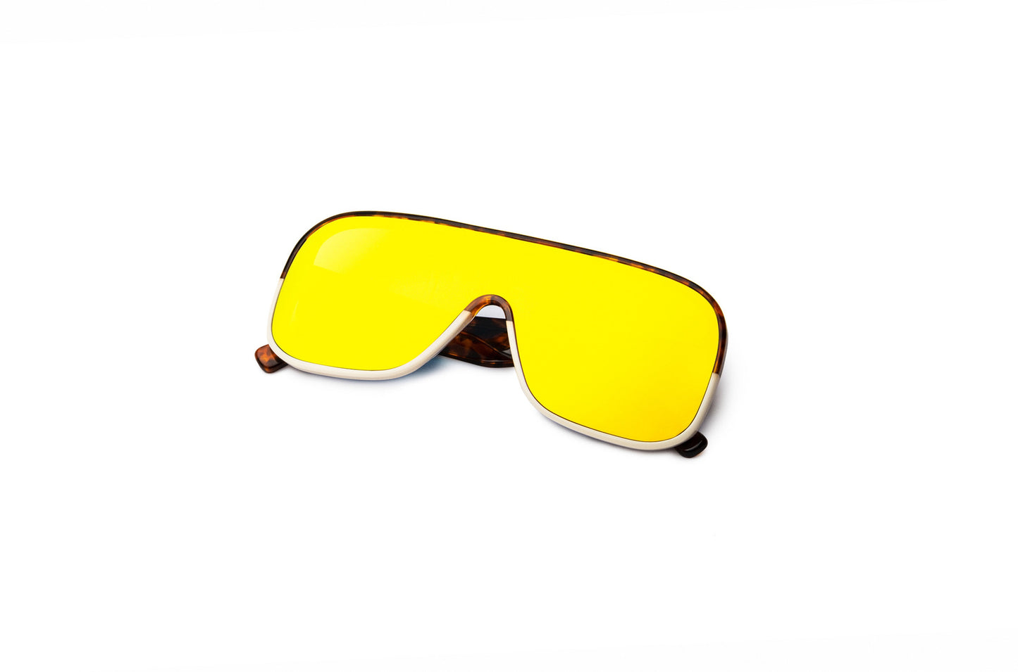 Tortoise mask sunglasses with mirror yellow lenses by Kopajos