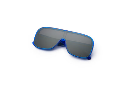 Blue mask sunglasses with black polarized lenses for men and women by Kopajos