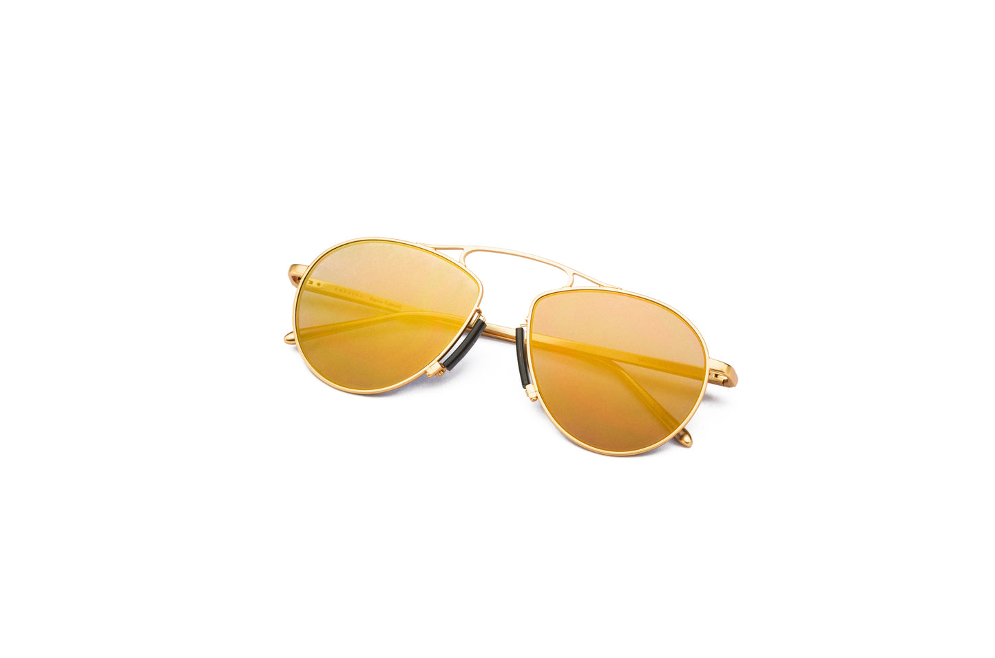 Kopajos gold aviator sunglasses for men and women with orange polarized lenses.
