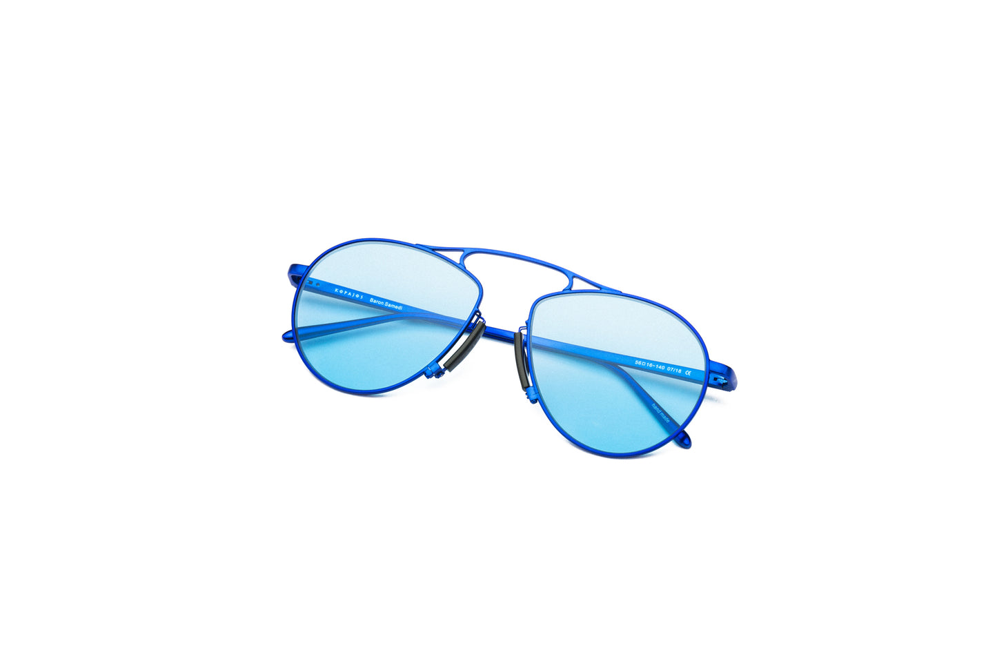 Kopajos blue aviator sunglasses for men and women with polarized light blue lenses.
