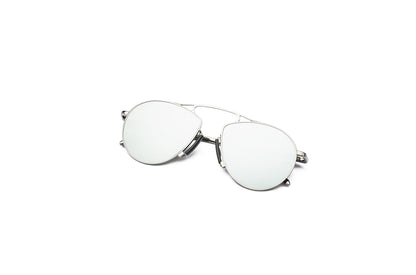 Baron Samedi silver aviator sunglasses for men and women with mirrored polarized lenses.