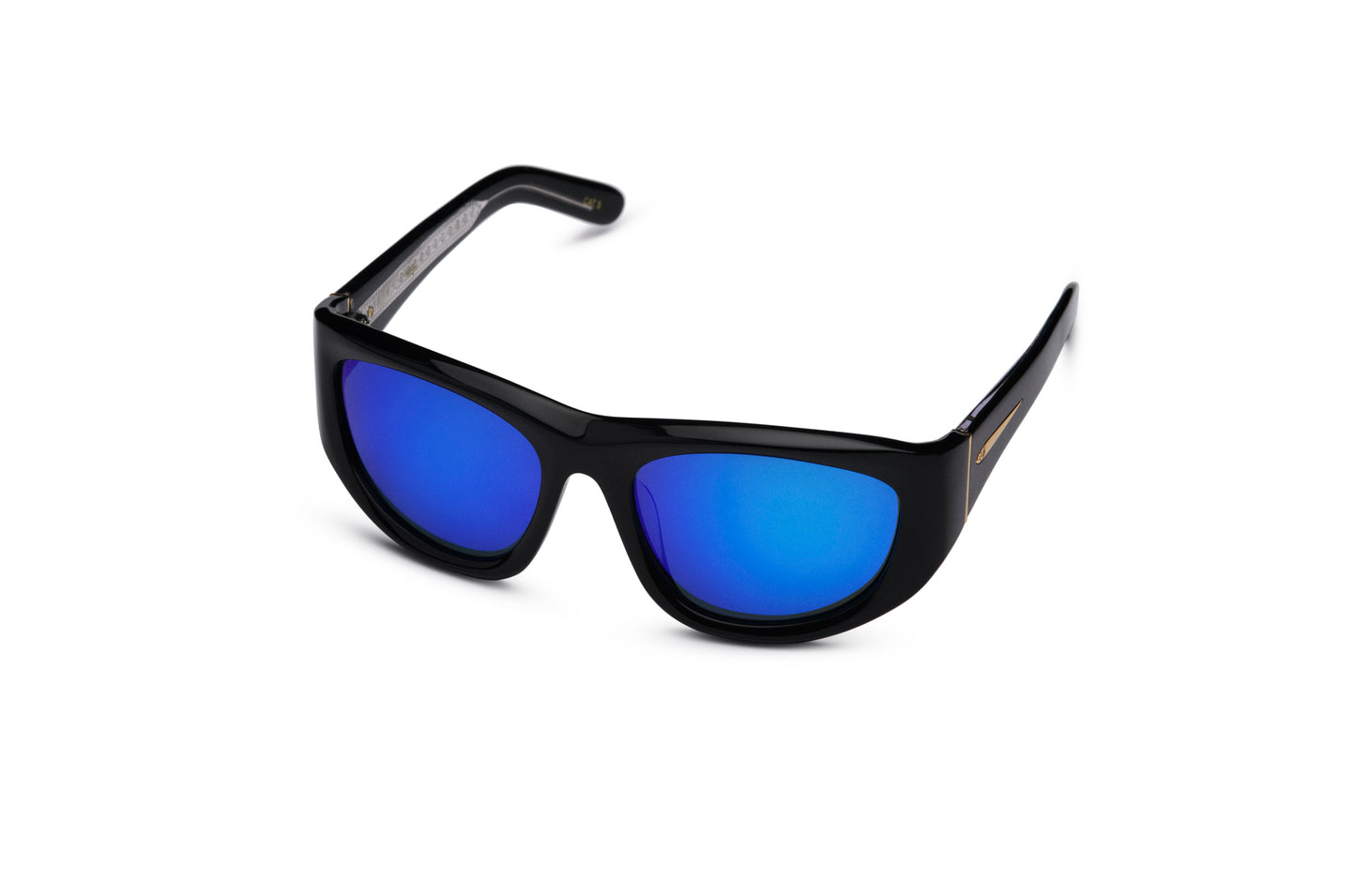 Gogol by Kopajos: mask sunglasses for men and women with black frame and blue polarized lenses.