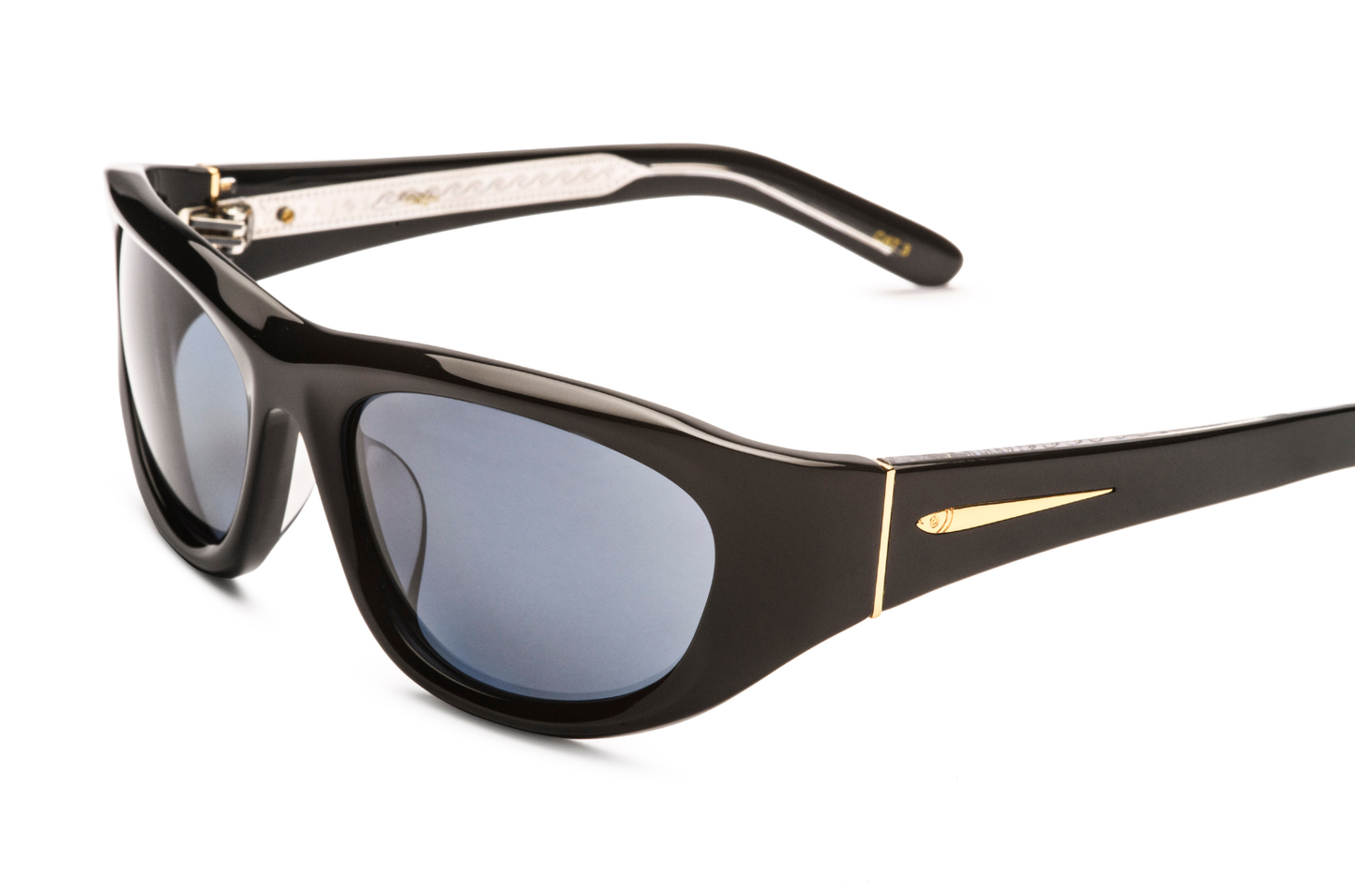 Side view of Gogol mask sunglasses by Kopayos with dark frame and dark lenses.