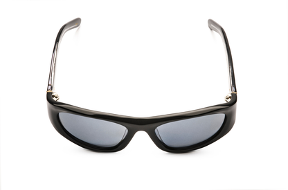 Top view of Gogol mask sunglasses by Kopayos with dark frame and dark lenses.
