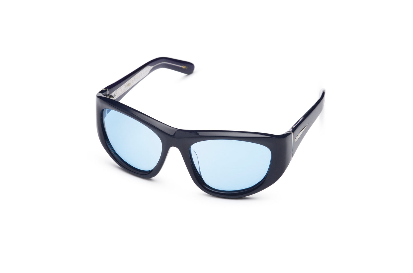 Gogol by Kopajos: mask sunglasses for men and women with black frame and light blue polarized lenses.