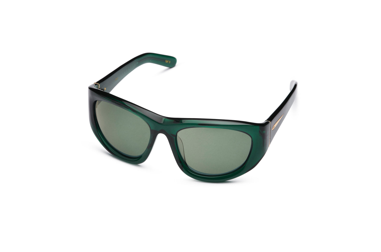 Gogol by Kopajos: mask sunglasses for men and women with forest green frame and green polarized lenses.