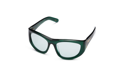Gogol by Kopajos: mask sunglasses for men and women with forest green frame and clear polarized lenses.