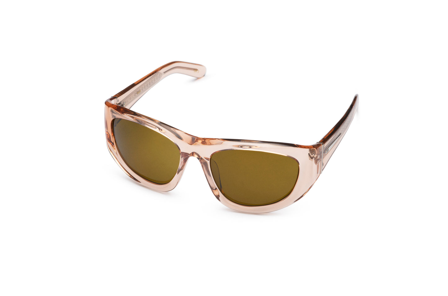 Gogol by Kopajos: mask sunglasses for men and women with transparent peach frame and yellow polarized lenses.
