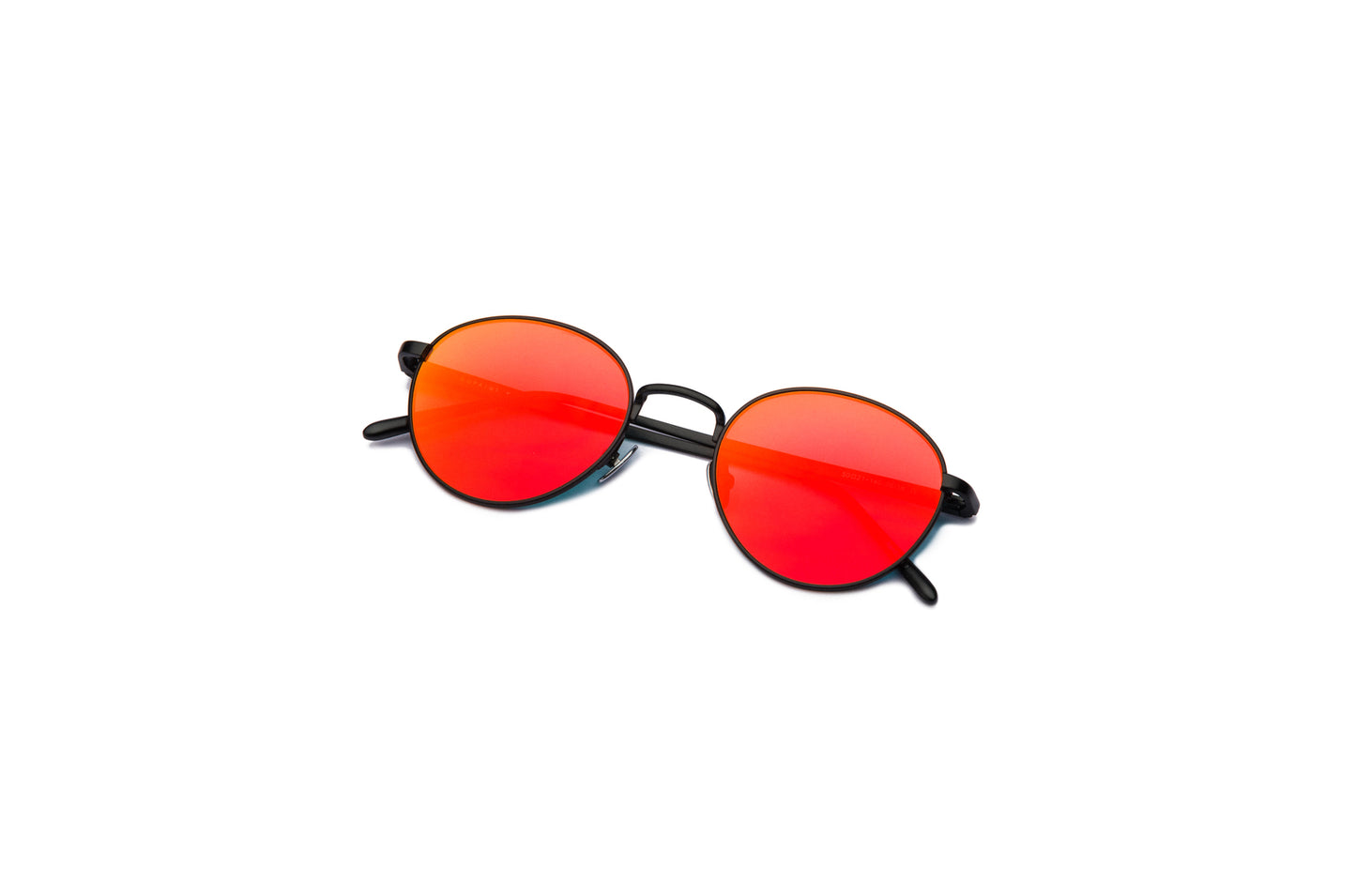 Black round sunglasses for women and men with mirror red lenses by Kopajos
