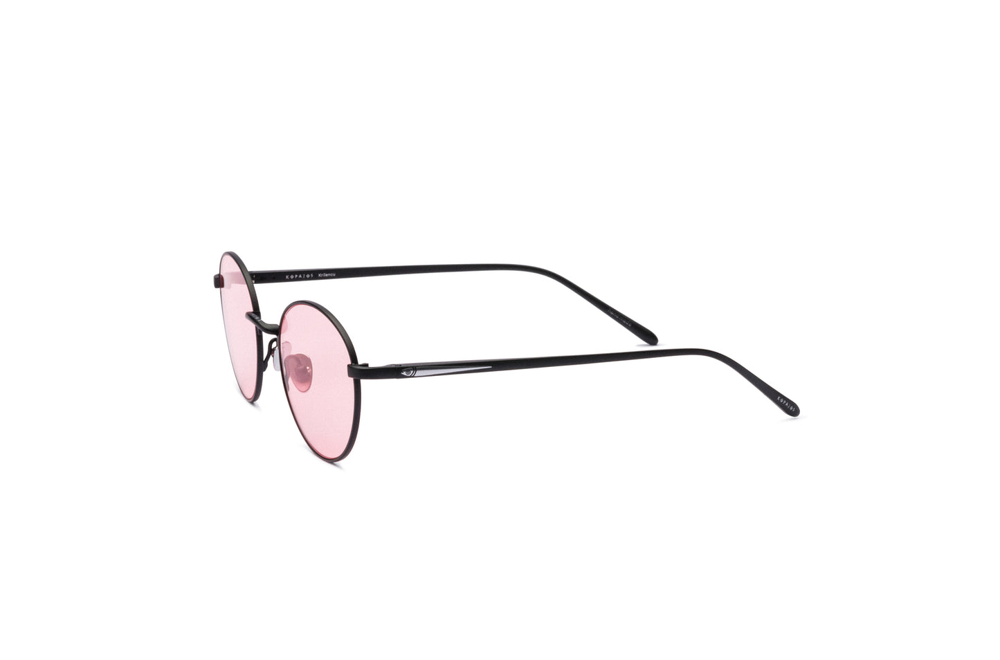 Black round sunglasses for women with polarized pink lenses by Kopajos