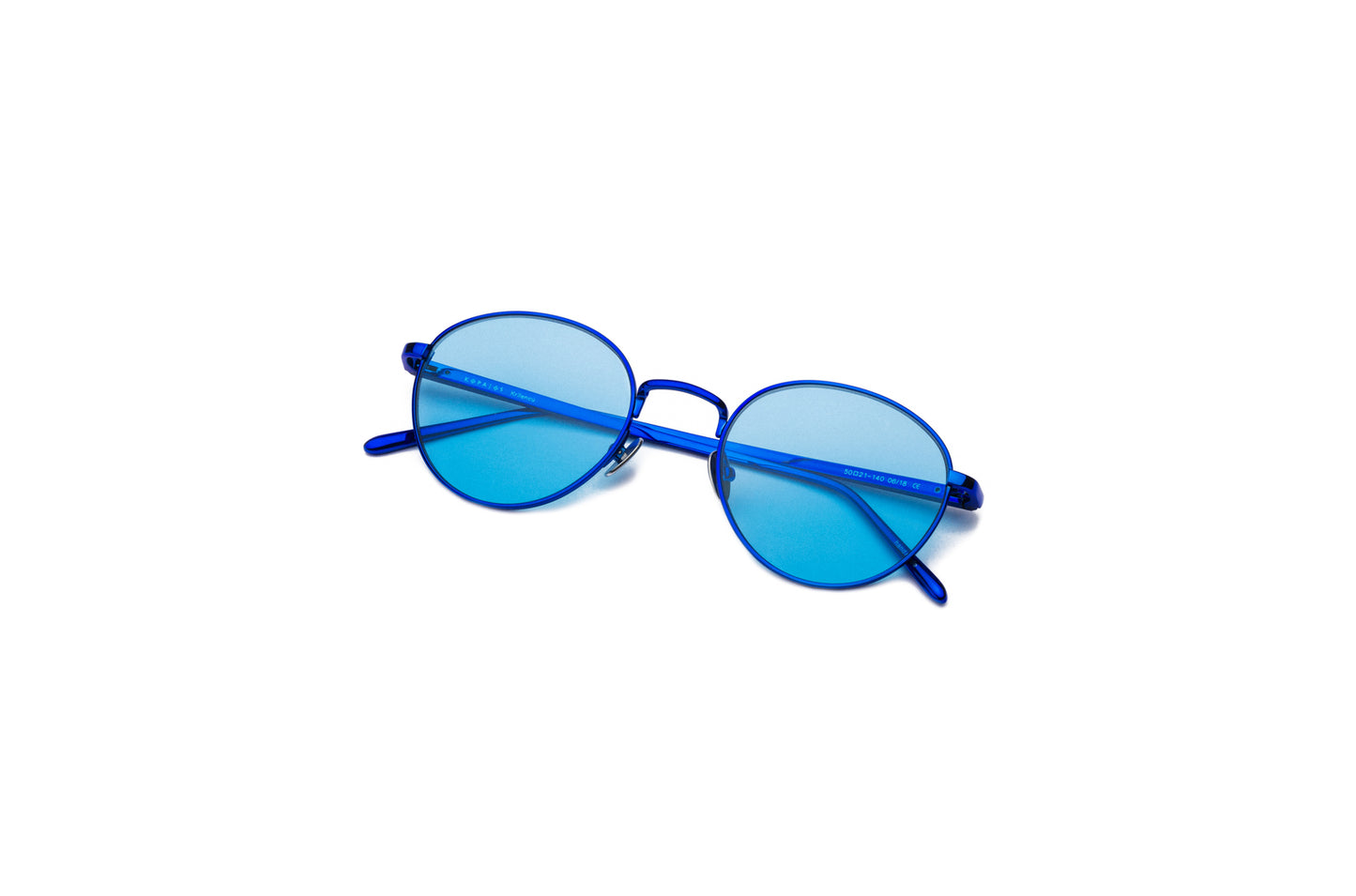 Blue round sunglasses for women and men with polarized light blue lenses by Kopajos