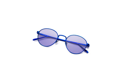 Blue round sunglasses for women and men with polarized violet lenses by Kopajos
