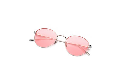 Silver round sunglasses for women and men with polarized pink lenses by Kopajos