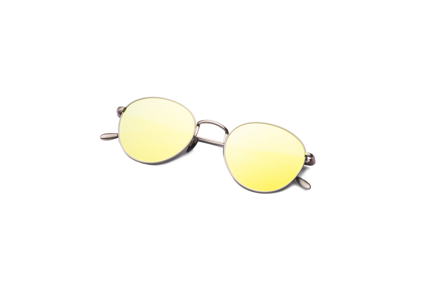 Silver round sunglasses for women and men with mirror yellow lenses by Kopajos