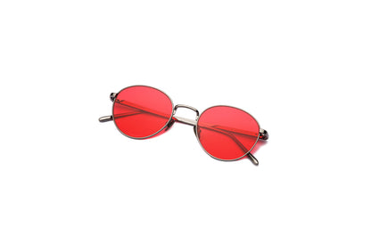 Silver round sunglasses for women and men with polarized red lenses by Kopajos