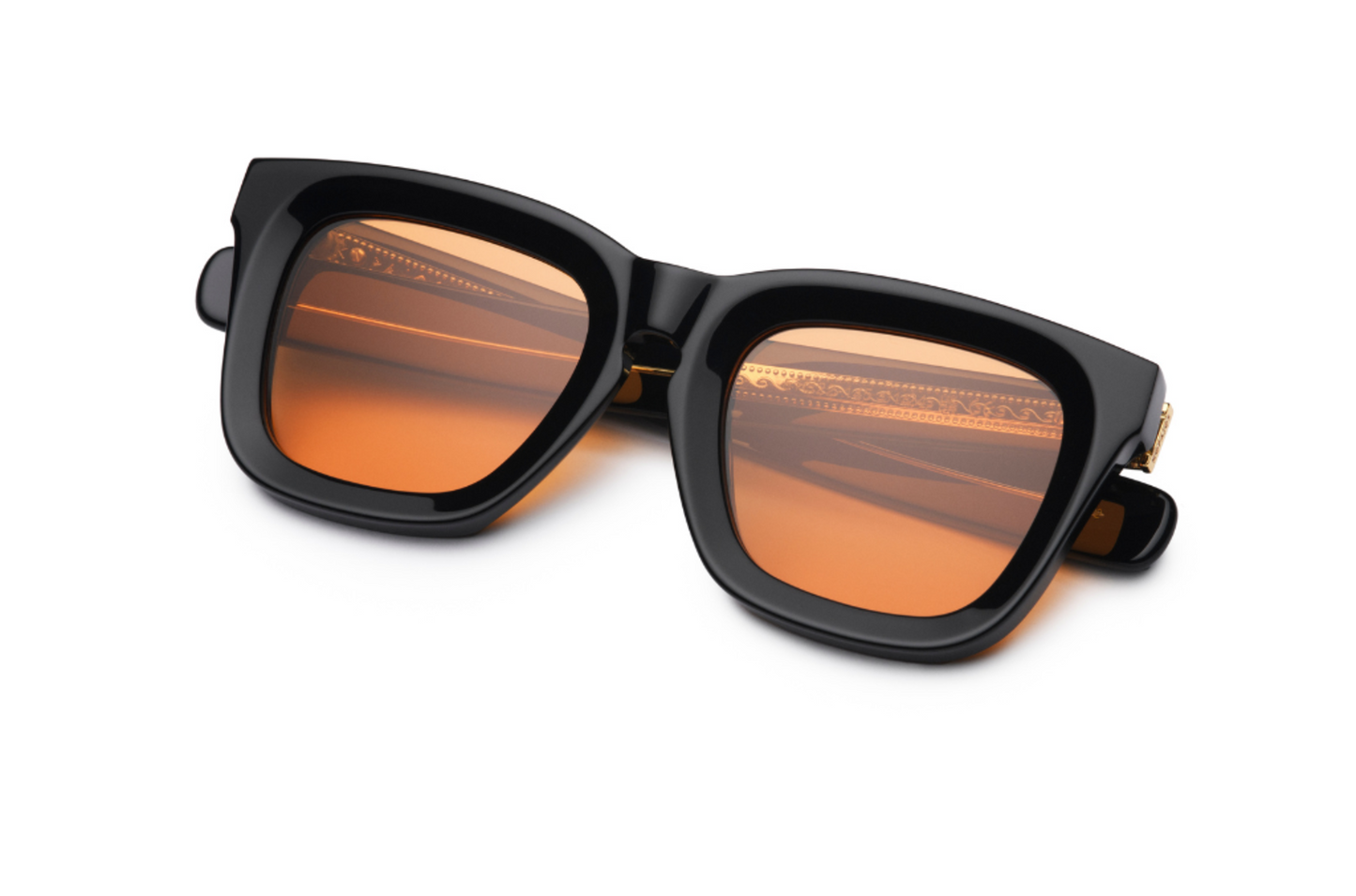 Black mask sunglasses for men and women with orange polarized lenses by Kopajos