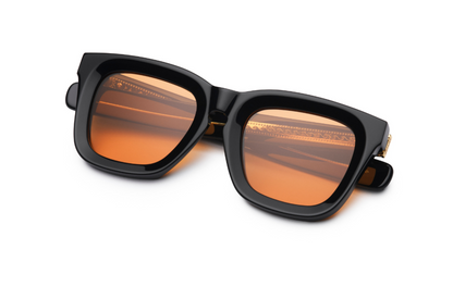 Black mask sunglasses for men and women with orange polarized lenses by Kopajos