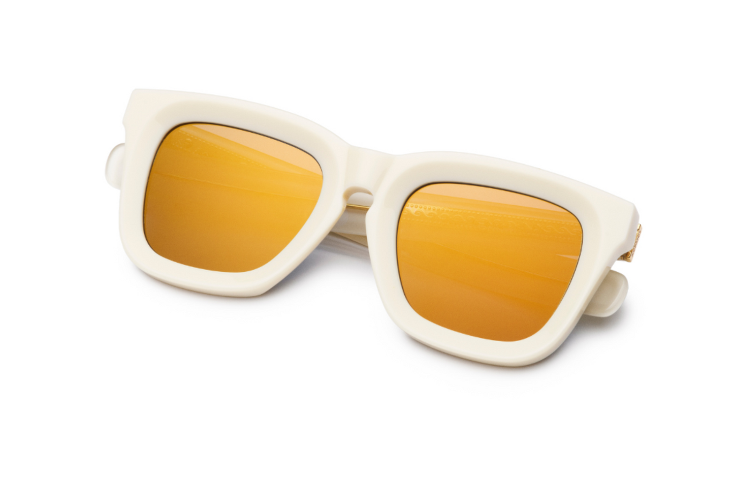 White mask sunglasses for men and women with mirror gold lenses by Kopajos