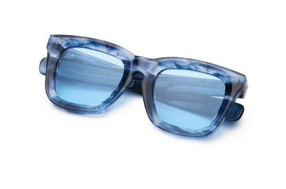 Tortoise mask sunglasses for men and women with light blue polarized lenses by Kopajos